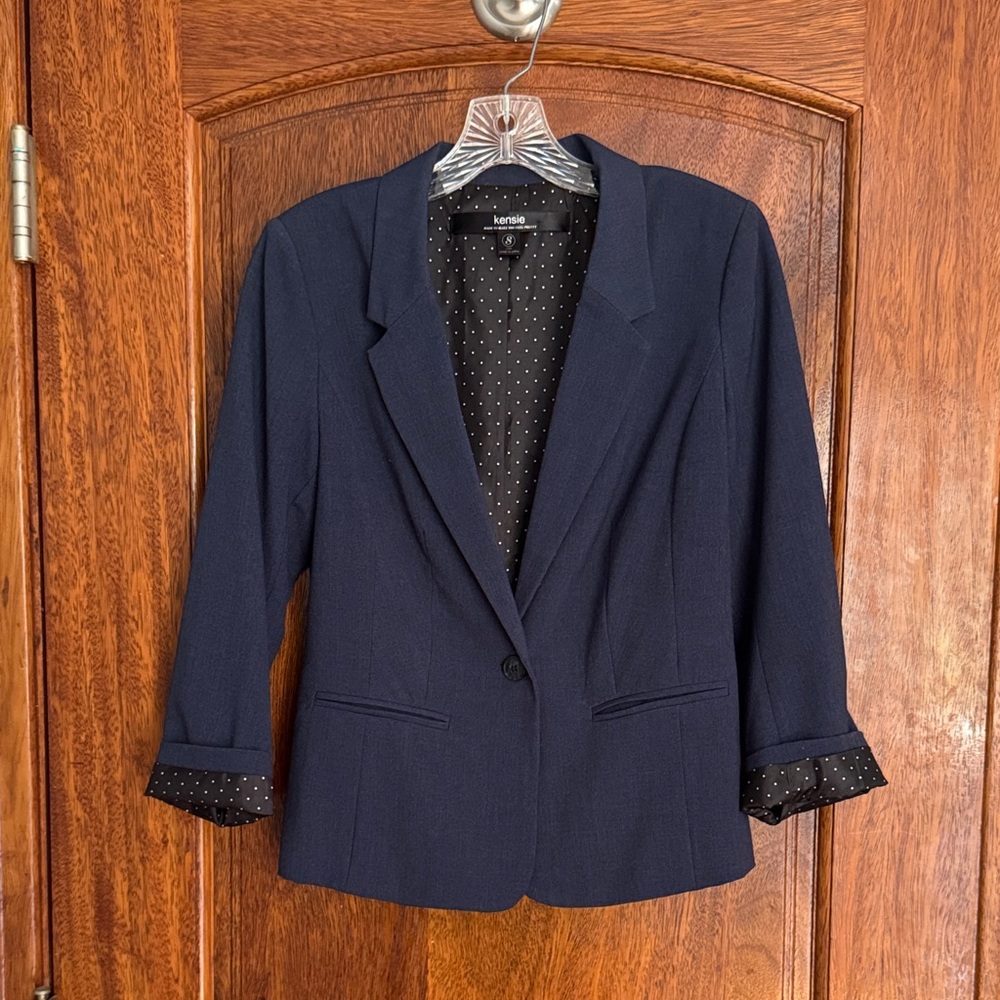 Kensie Dark Blue Blazer with Polka Dot Lining